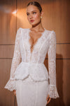 V-neckline lace wedding gown