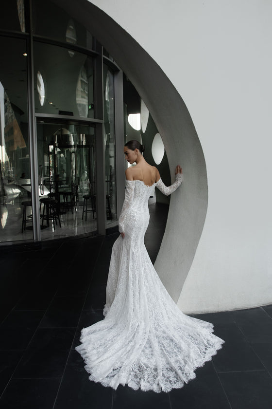 Lace Wedding Dress with Pearls and Long Sleeves Kaystine 2US/34FR/6UK / Milk / No Lace Wedding Dress with Pearls and Long Sleeves Kaystine 2US/34FR/6UK / Milk / No