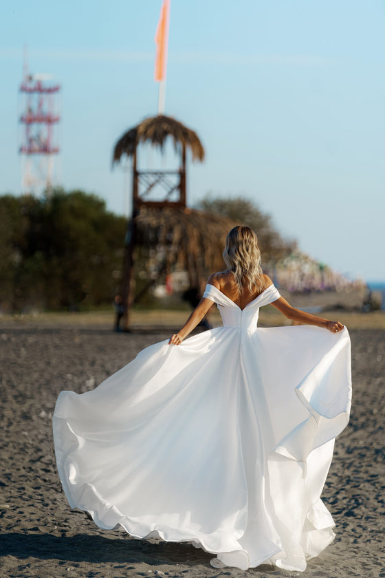 Satin A-line Wedding Dress with Lowered Straps Sonesta Wilda