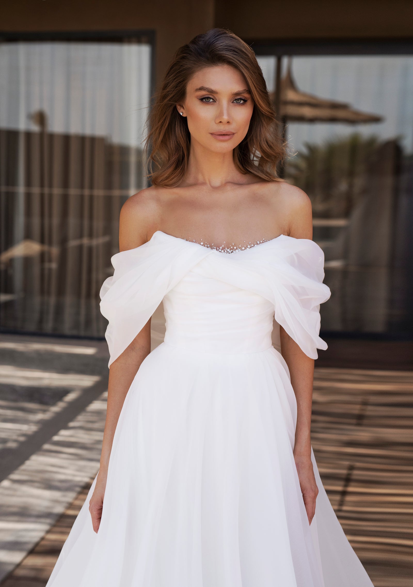 A-Line Wedding Dress with Voluminous Dropped Shoulder Straps Caprice ...