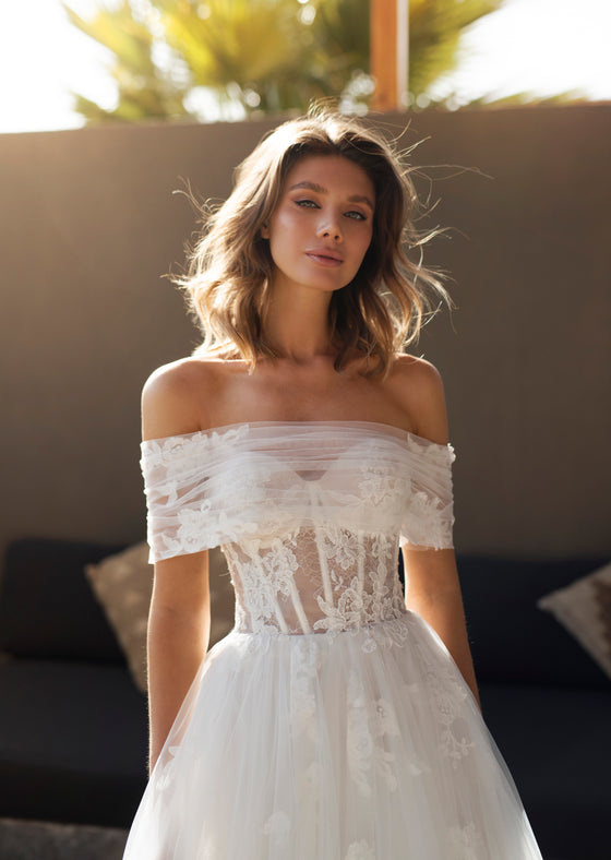 lace off the shoulder wedding dresses