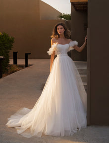  off shoulder white wedding dress