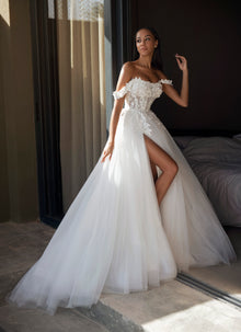  off the shoulder tulle wedding dress