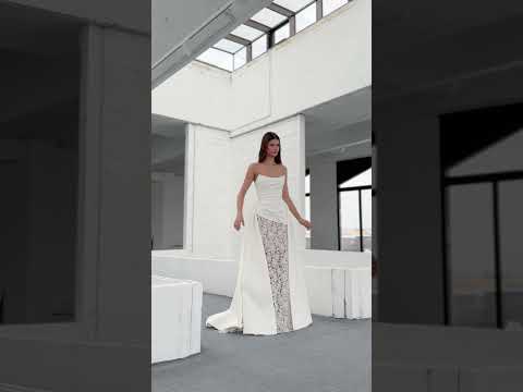 Elegant A-Line Lace Wedding Dress with Satin Skirt and Draped Corset 