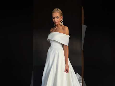 A-Line Crepe Wedding Dress with Open Top and Slit Skirt