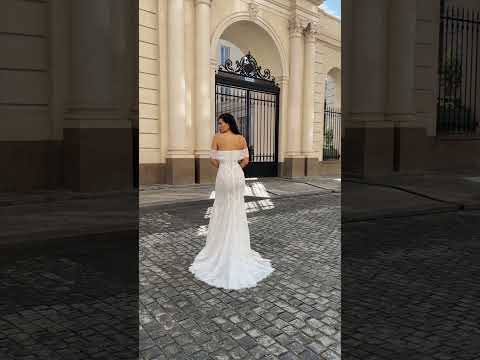 Elegant Lace Silhouette Wedding Dress with Beaded Neckline