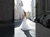 Stunning A-Line Wedding Dress with V-Neck Straps and Embroidered Pearls Floral
