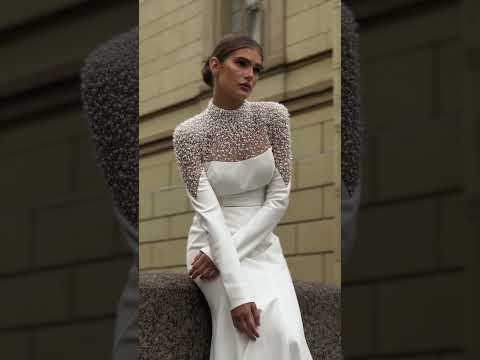 Elegant Long Sleeve Pearl Embellished Crepe Wedding Dress Patricia Mar Wedding Roof Elegant Long Sleeve Pearl Embellished Crepe Wedding Dress Patricia Mar Wedding Roof