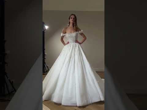 Ballroom Silhouette Wedding Dress with Lowered Straps and Lacing