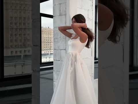 Satin and Organza A-Line Wedding Dress with 3D Flower Accents