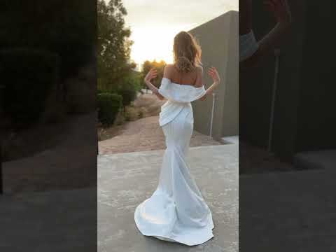 Off-the-Shoulder Sheath Wedding Dress with Slit Romanova Atelier Marilyn