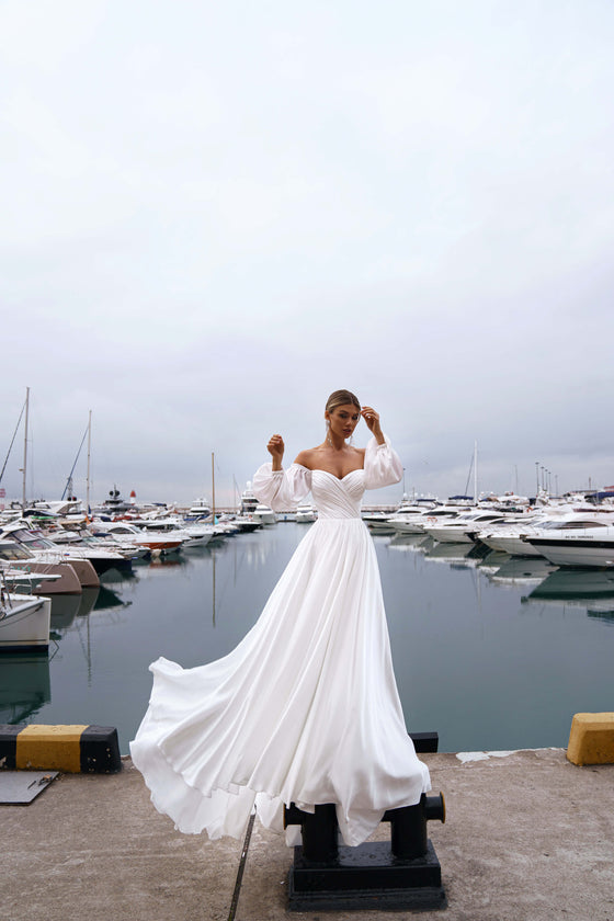 A-line Dress with Sleeves_Classic Elegant Wedding Dress_A-line Wedding Dress Long Sleeve