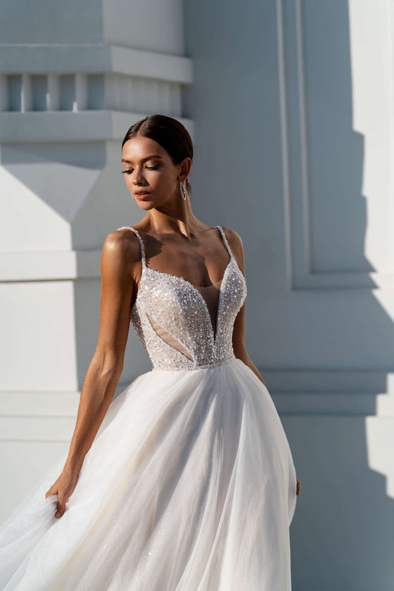 A Line Wedding Dresses With Spaghetti Straps