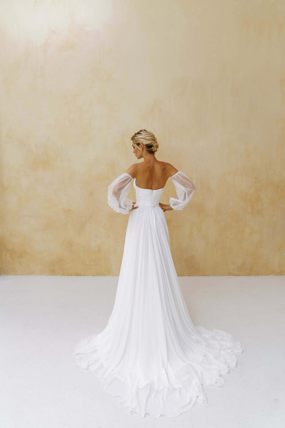 A-line chiffon wedding dress_Lace and chiffon wedding dress_Chiffon dress for wedding