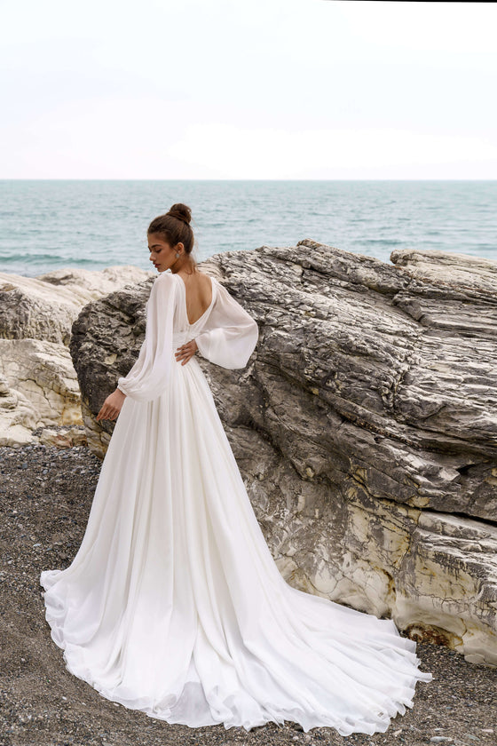 A line wedding dress with long sleeves