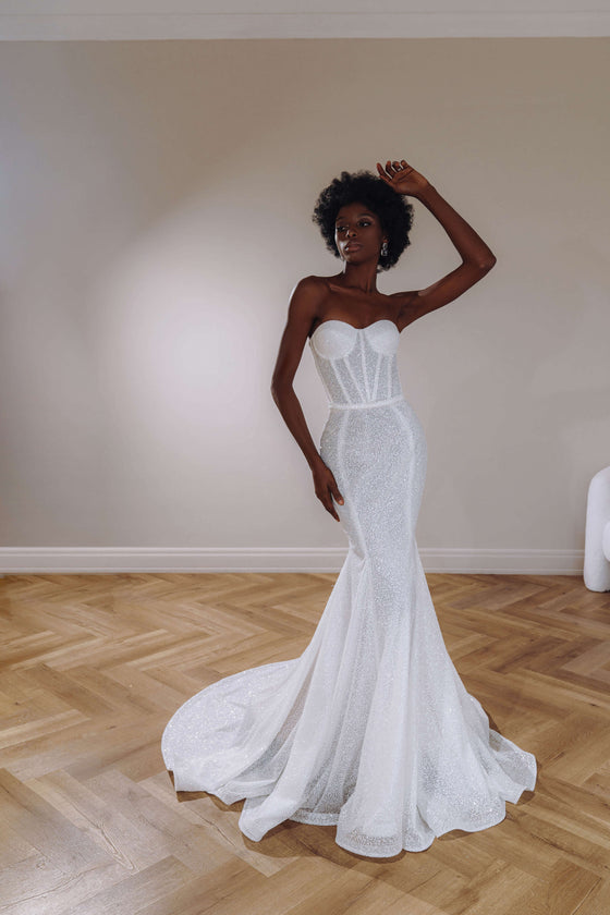 Glittery Corset Wedding Dress with Tulle Skirt Liana Wedding Roof Glittery Corset Wedding Dress with Tulle Skirt Liana Wedding Roof