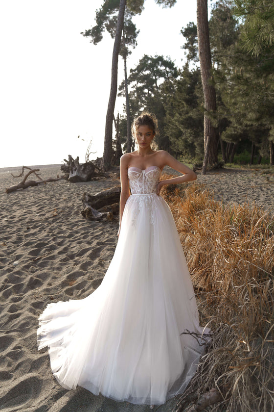 A-Line Wedding Dress with Bustier Corset and Lace Romanova Atelier Lof –  Wedding Roof