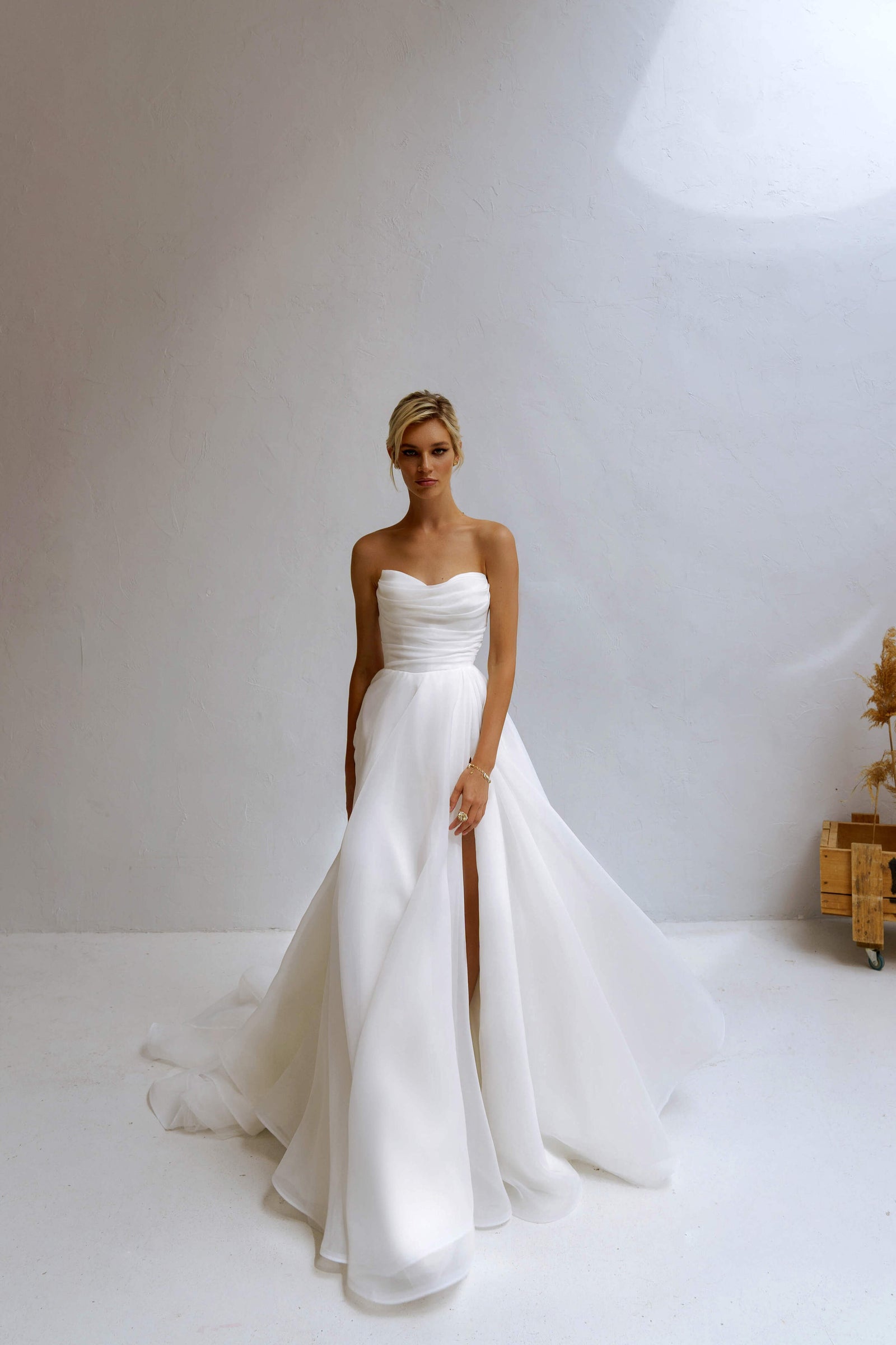 Elegant A-Line Wedding Dress with Open Top & Slit Skirt Romanova Ateli ...