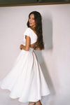 A-Line Wedding Dress with Closed Shoulders and Curly Neckline Romanova Atelier Elma