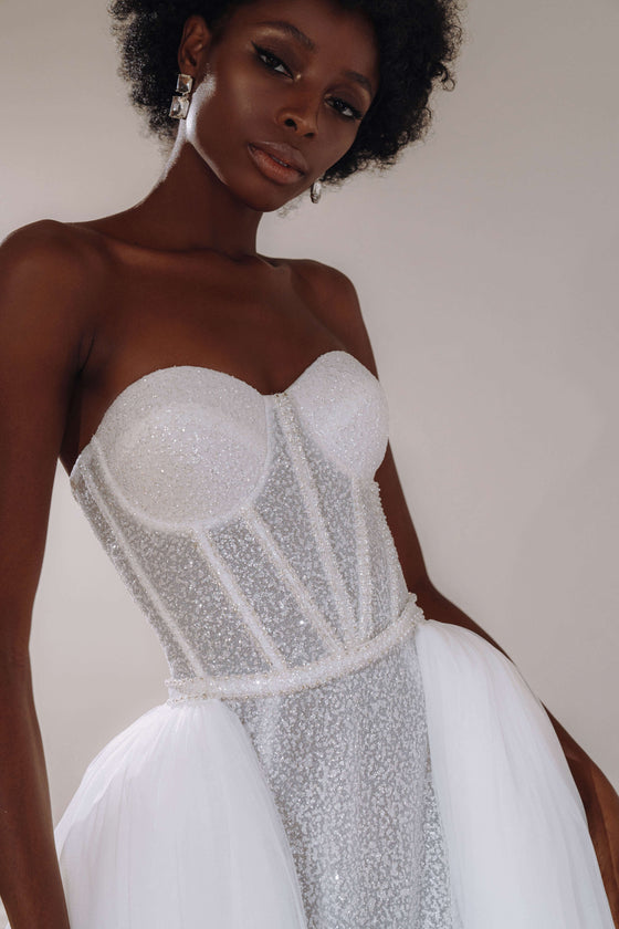 Glittery Corset Wedding Dress with Tulle Skirt Liana Wedding Roof Glittery Corset Wedding Dress with Tulle Skirt Liana Wedding Roof