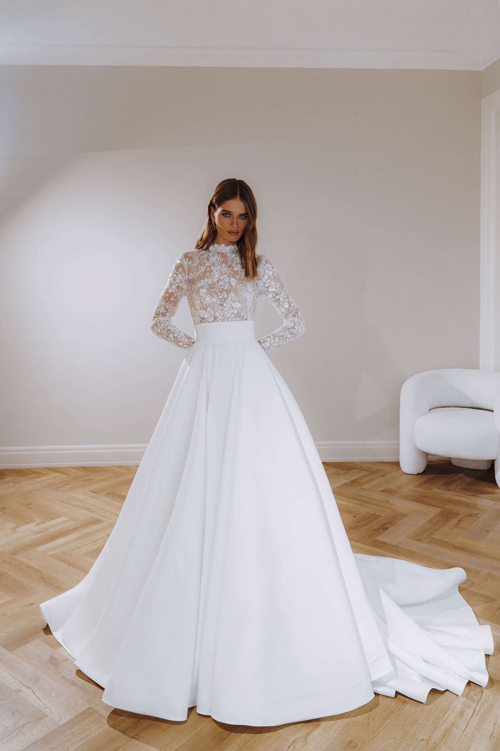 Elegant A Line Long Wedding Dress main image 1