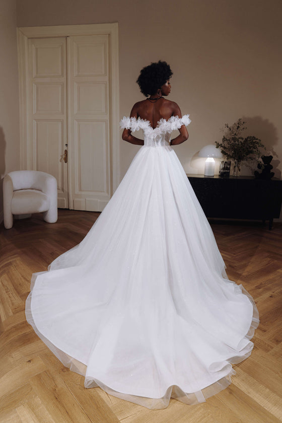 Off shoulder wedding gown