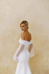 Off the shoulder wedding dress with sleeves_Off the shoulder wedding dress boho_Off shoulder bridal gown