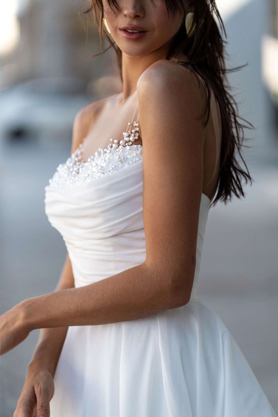 Pearl Embroidered A-Line Wedding Dress Sonesta Leonora Wedding Roof Pearl Embroidered A-Line Wedding Dress Sonesta Leonora Wedding Roof