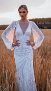 Geometric Sequin Illusion Plunge Wedding Dress