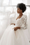 Square Neck Long Sleeve Wedding Dress