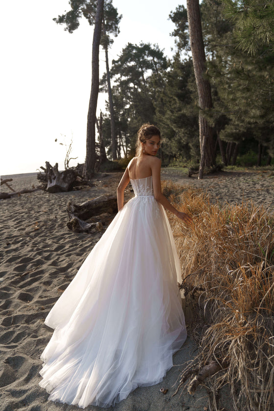 Formal A Line Wedding Dress With Bustier Top Dropped Straps With Bows  Fashion-forward High-end Bridal Gown Simple and Elegant ANGELINA -   Canada