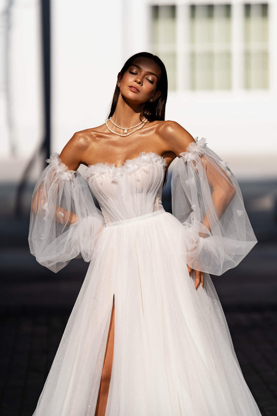 A-line Wedding Dress with Shiny Lining and Flower Embroidery Sonesta Uma