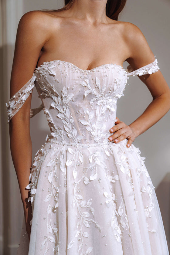 Wedding dress lace off shoulder