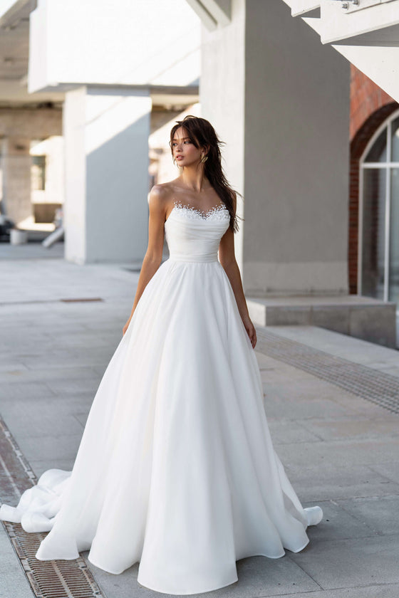 Pearl Embroidered A-Line Wedding Dress Sonesta Leonora Wedding Roof Pearl Embroidered A-Line Wedding Dress Sonesta Leonora Wedding Roof