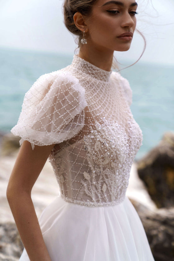 White lace long dress with sleeves